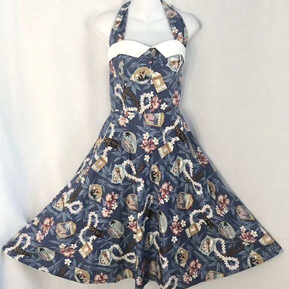 Rockabilly Pinup Hawaiian Swing Dress Cotton Size Medium - Picture 1 of 14